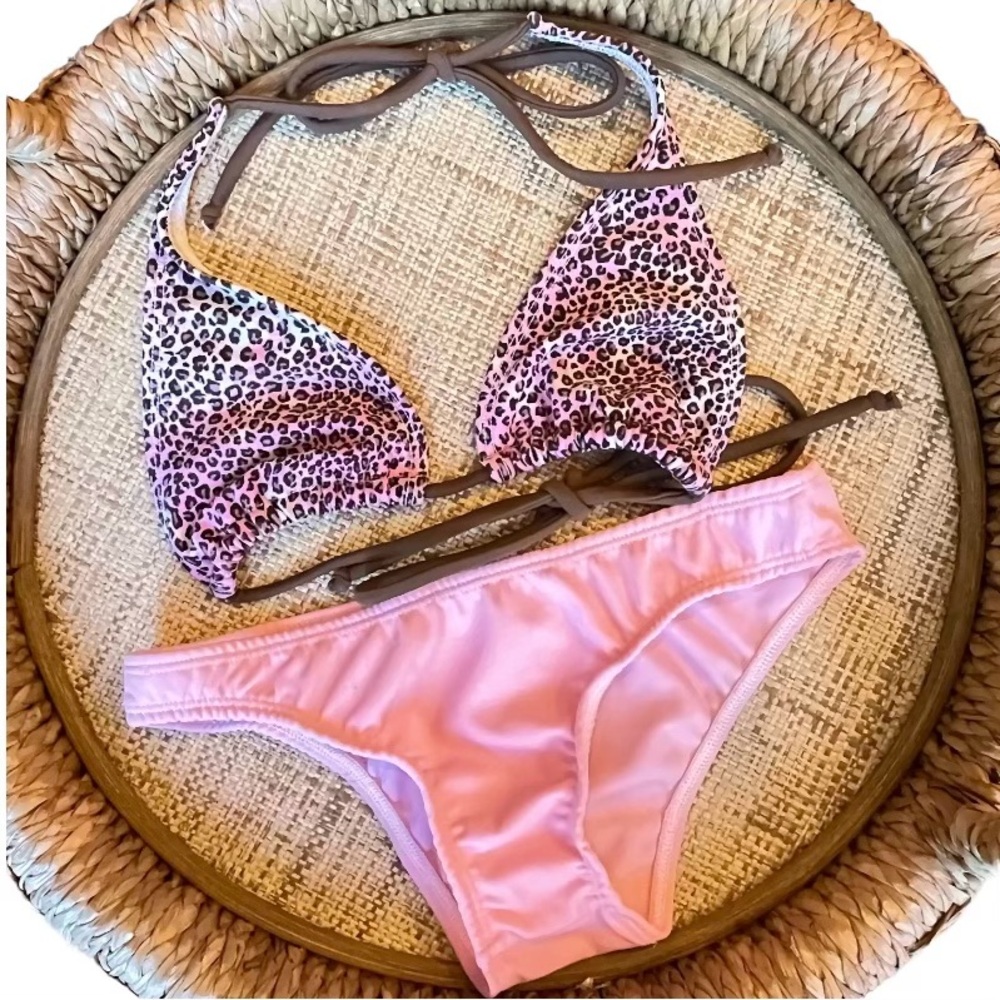 SOL Y ARENA 👙 Pink & Brown Animal Print Bikini | SZ S/P